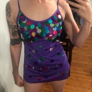 Costume gallery Purple sequin mini romper dress with built in shorts
